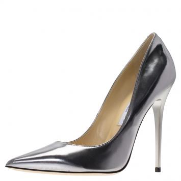Pre Owned Jimmy Choo Metallic Silver Leather Anouk Pumps Size 39