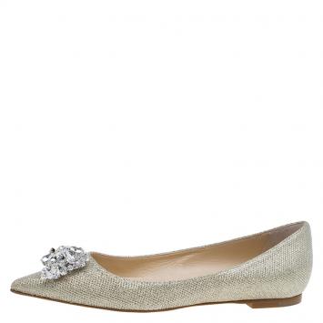 Pre Owned Jimmy Choo Gold Lamé Crystal Embellished Gayne Ballet Flats Size 38.5