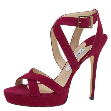 Pre Owned Jimmy Choo Fuchsia Pink Suede Vamp Platform Sandals Size 39