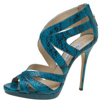 Pre Owned Jimmy Choo Blue Python Collar Platform Sandals Size 41