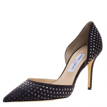 Pre Owned Jimmy Choo Grey Studded Suede Addison D'orsay Pumps Size 40