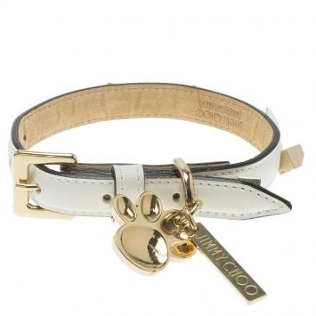 Pre Owned Jimmy Choo White Coated Canvas Otis Studded Dog Collar