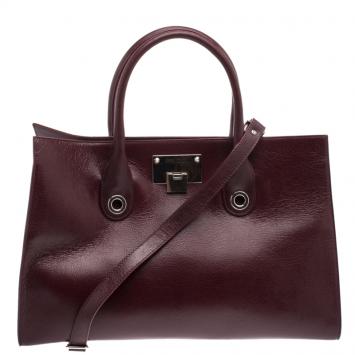 Pre Owned Jimmy Choo Burgundy Leather Riley Tote