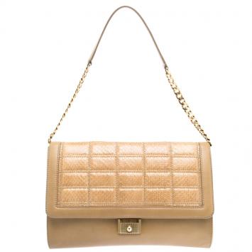 Pre Owned Jimmy Choo Beige Leather and Python Bar Flap Bag