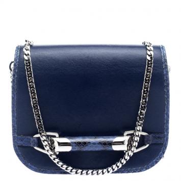 Pre Owned Jimmy Choo Blue Leather and Snake Skin Trim Zadie Crossbody Bag