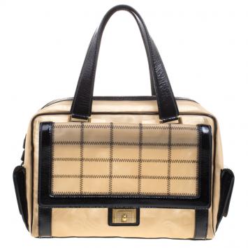 Pre Owned Jimmy Choo Light Brown/Black Mesh and Leather Trim Catherine Bag