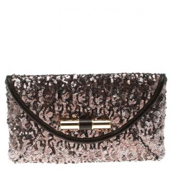 Pre Owned Jimmy Choo Metallic Sequin Crossbody Chain Clutch