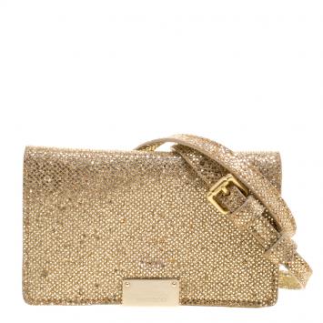 Pre Owned Jimmy Choo Metallic Gold Glitter Mini Crossbody Bag