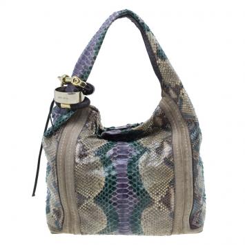 Pre Owned Jimmy Choo Tri Color Snakeskin Saba Hobo Bag
