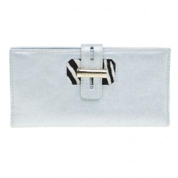 Pre Owned Jimmy Choo Silver Metallic and Pony Hair Trim Wallet
