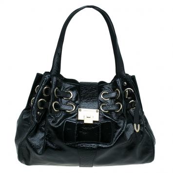 Pre Owned Jimmy Choo Crackled Patent Leather Large Riki Tote Bag