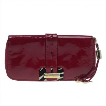 مملوكة مسبقًا Jimmy Choo Red Patent and Pony Hair Trim Zip Around Wallet