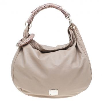 Pre Owned Jimmy Choo Beige Leather/Python Large Sky Bangle Hobo
