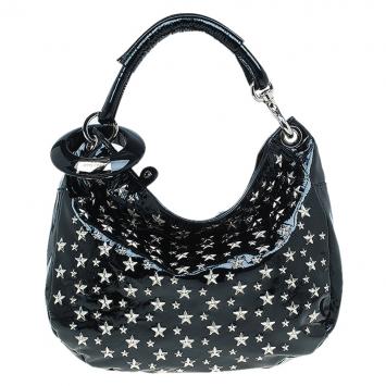 Pre Owned Jimmy Choo Black Patent Leather Small Star Studded Solar Hobo