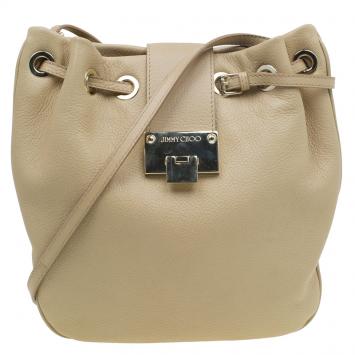 Pre Owned Jimmy Choo Beige Leather Ringo Drawstring Hobo