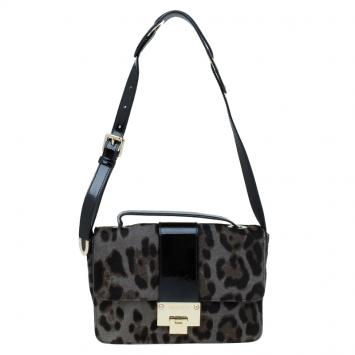 Pre Owned Jimmy Choo Grey Leopard Print Pony Hair Rebel Shoulder Bag