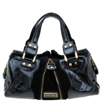 Pre Owned Jimmy Choo Black Patent Leather and Suede Marla Satchel