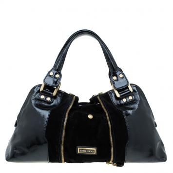 Pre Owned Jimmy Choo Black Patent leather and Suede Satchel