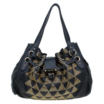 Pre Owned Jimmy Choo Black Leather Studded Ramona Shoulder Bag
