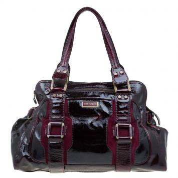 Pre Owned Jimmy Choo Burgundy Patent/Suede Malena Satchel