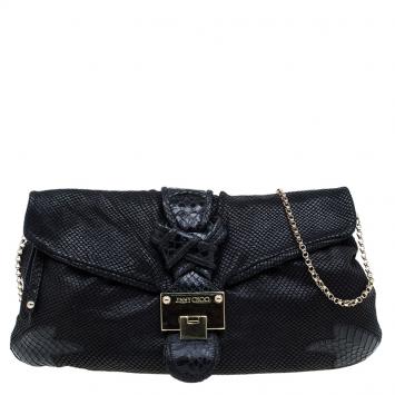 Pre Owned Jimmy Choo Black Snake Embossed Shoulder Bag
