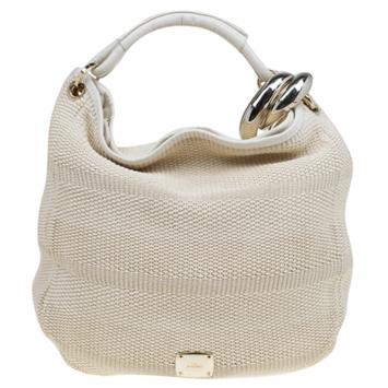 Pre Owned Jimmy Choo Beige Woven Fabric Large Sky Hobo
