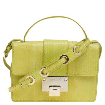 Pre Owned Jimmy Choo Yellow Snakeskin Rebel Crossbody Bag