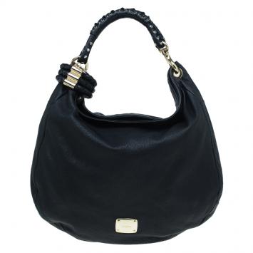 Pre Owned Jimmy Choo Black Leather Studded Handle Sky Hobo