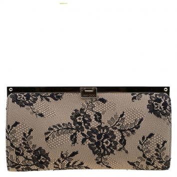 Pre Owned Jimmy Choo Beige Lace Camille Clutch