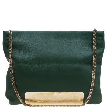 Pre Owned Jimmy Choo Green Leather Carrie Clutch