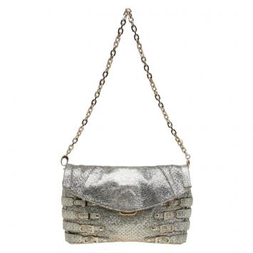 Pre Owned Jimmy Choo Gold Leather Brix Convertible Clutch