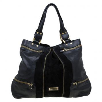 Pre Owned Jimmy Choo Black Leather and Suede Mona Tote 