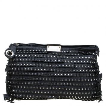 Pre Owned Jimmy Choo Black Leather Studded Zulu Clutch