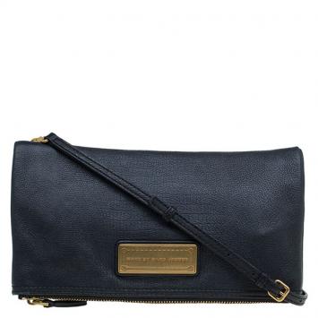 Pre Owned Marc by Marc Jacobs Black Leather Too Hot To Party Foldover Clutch