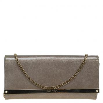 Pre Owned Jimmy Choo Beige Patent Leather Glitter Milla Chain Clutch