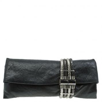 مملوكة مسبقًا Jimmy Choo Black Leather Chandra Clutch