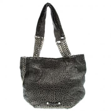 Pre Owned Jimmy Choo Silver Pebbled Leather Large Nica Tote