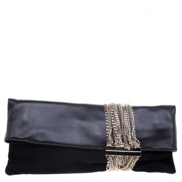 Pre Owned Jimmy Choo Black Leather and Suede Chandra Clutch