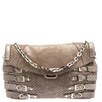 Pre Owned Jimmy Choo Metallic Brown Leather Brix Convertible Shoulder Bag