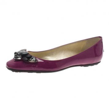 Pre Owned Jimmy Choo Purple Patent Embellished Wiki Ballet Flats Size 37