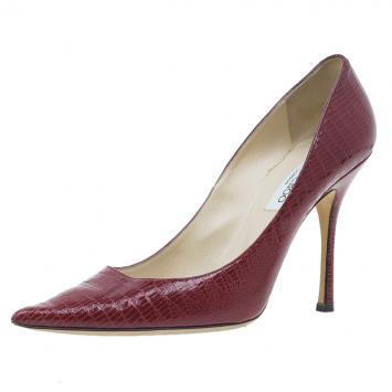 Pre Owned Jimmy Choo Red Lizard Embossed Pointed Toe Pumps Size 40