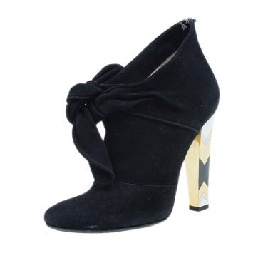 مملوكة مسبقًا Jimmy Choo Black Suede Erica Knotted Ankle Boots Size 37