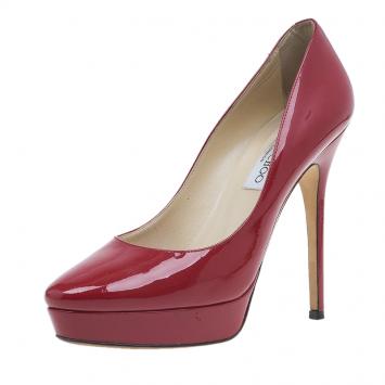 Pre Owned Jimmy Choo Red Patent Cosmic Platform Pumps Size 38