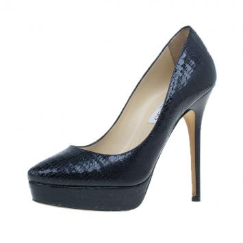 Pre Owned Jimmy Choo Black Lizard Embossed Cosmic Platform Pumps Size 38