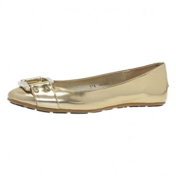 Pre Owned Jimmy Choo Metallic Gold Leather Morse Buckle Detail Ballet Flats Size 37.5