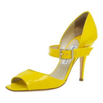 Pre Owned Jimmy Choo Yellow Patent Mary Jane Pumps Size 37.5