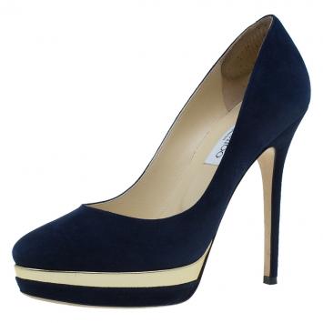Pre Owned Jimmy Choo Blue Suede Brulee Platform Pumps Size 39