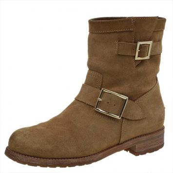 Pre Owned Jimmy Choo Beige Suede Youth Biker Boots Size 38