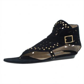 Pre Owned Jimmy Choo Black Suede Cutout Gladiator Flat Sandals Size 38