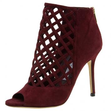 Pre Owned Jimmy Choo Burgundy Suede Drift Cutout Peep-Toe Booties Size 37